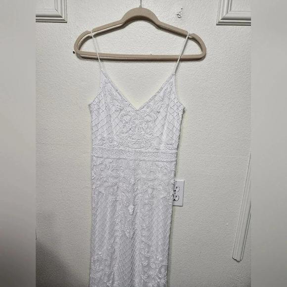 Lulu's Bridal Cherished Vow White Beaded Backless Mermaid Maxi Dress Bride Party - Picture 7 of 12